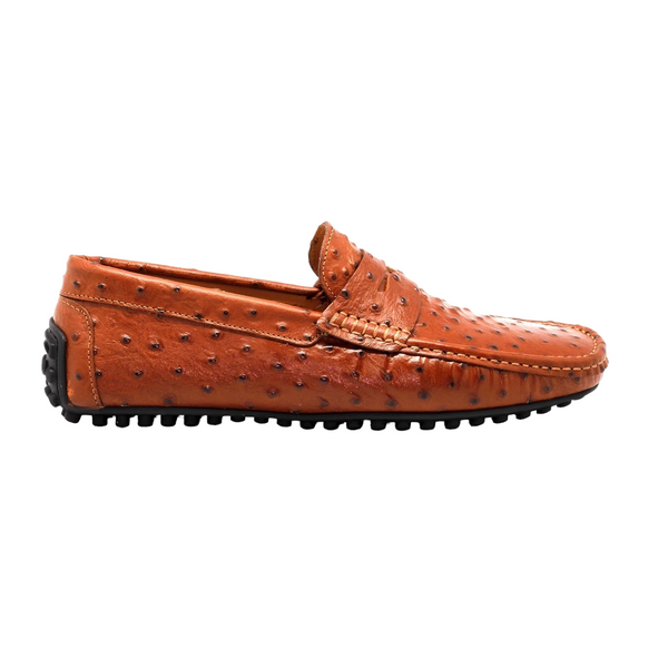Mister Grao 39823 Men's Shoes Brown Exotic Ostrich Moccasin Driver Loafers (MIS1119)-AmbrogioShoes