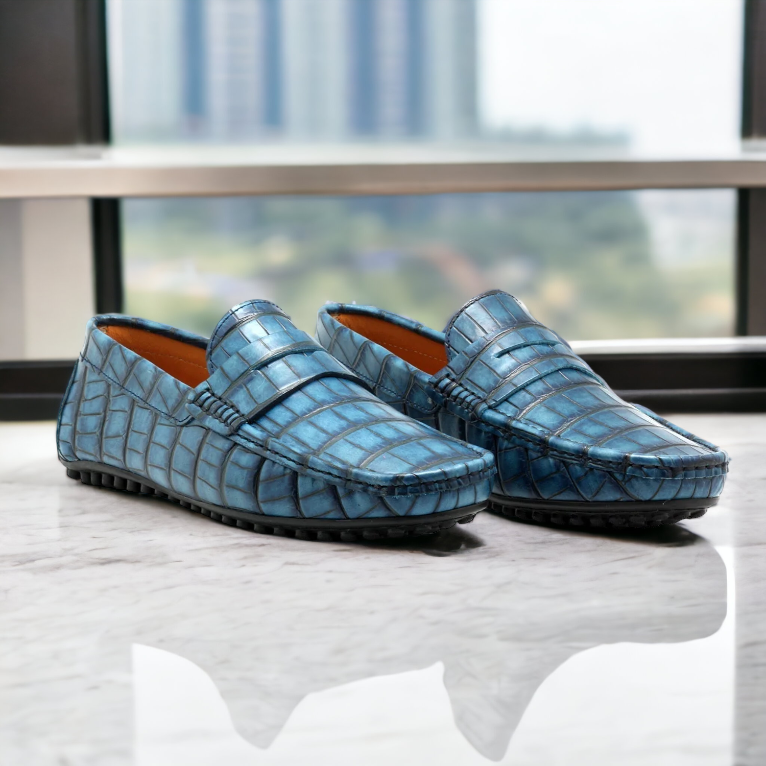 Blue shop moccasins mens