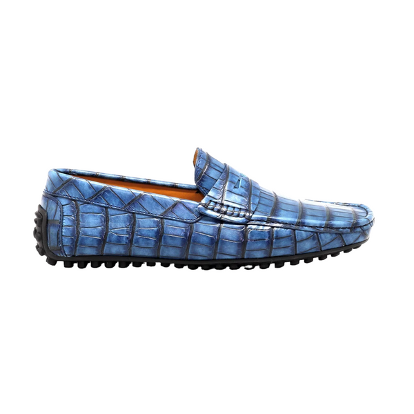 Mister Jerte 39824 Men's Shoes Blue Crocodile Print Leather Moccasin Driver Loafers (MIS1120)-AmbrogioShoes