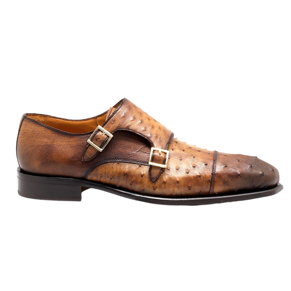 Mister Roma 40415 Men's Shoes Camel Exotic Ostrich-Skin Monk-Straps Loafers (MIS1146)-AmbrogioShoes
