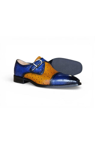Ostrich Embossed Cap Toe Single Monk Strap-AmbrogioShoes
