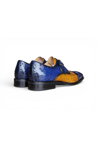 Ostrich Embossed Cap Toe Single Monk Strap-AmbrogioShoes