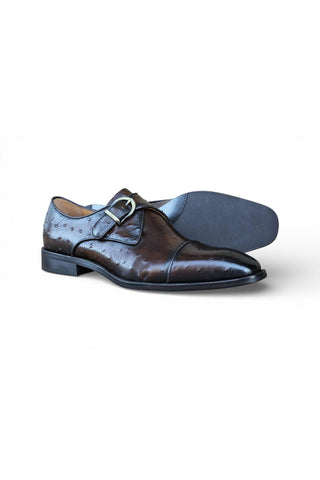 Ostrich Embossed Cap Toe Single Monk Strap-AmbrogioShoes