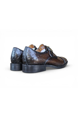 Ostrich Embossed Cap Toe Single Monk Strap-AmbrogioShoes