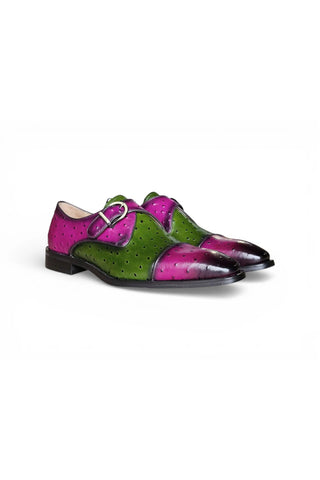 Ostrich Embossed Cap Toe Single Monk Strap-AmbrogioShoes