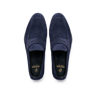 Pastori Theodore Men's Shoes Navy Suede Leather Penny Loafer (PAS1019)-AmbrogioShoes