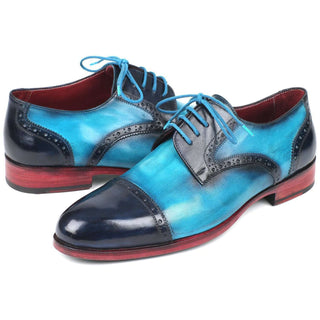 Paul Parkman Handmade Designer Shoes Two Tone Cap-Toe Derby Designer Shoes Blue & Turquoise (PM5851)-AmbrogioShoes