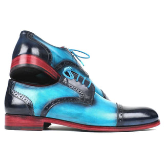 Paul Parkman Handmade Designer Shoes Two Tone Cap-Toe Derby Designer Shoes Blue & Turquoise (PM5851)-AmbrogioShoes