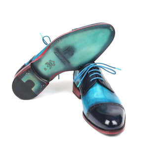 Paul Parkman Handmade Designer Shoes Two Tone Cap-Toe Derby Designer Shoes Blue & Turquoise (PM5851)-AmbrogioShoes