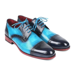 Paul Parkman Handmade Designer Shoes Two Tone Cap-Toe Derby Designer Shoes Blue & Turquoise (PM5851)-AmbrogioShoes