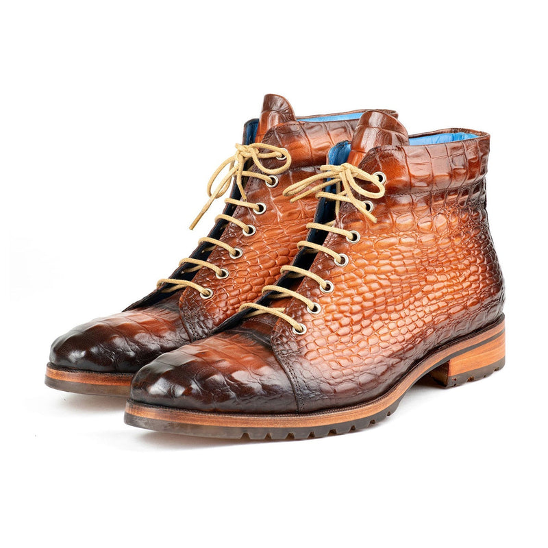 Paul Parkman 12811-BRW Men's Shoes Brown Crocodile Print Leather Boots (PM6422)-AmbrogioShoes