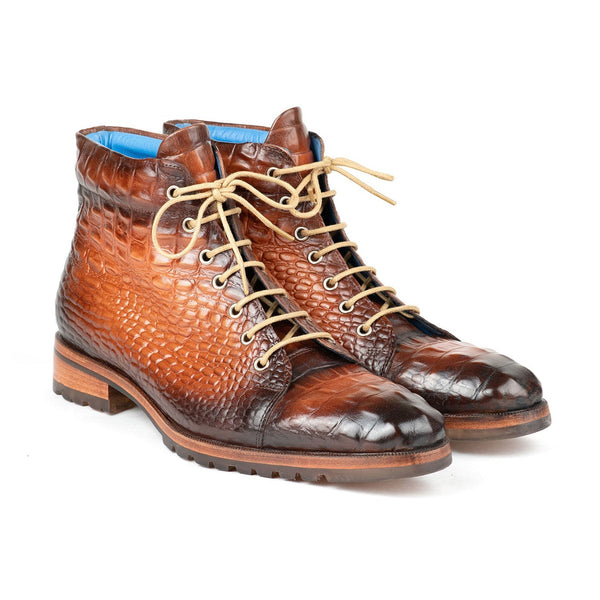 Paul Parkman 12811-BRW Men's Shoes Brown Crocodile Print Leather Boots (PM6422)-AmbrogioShoes