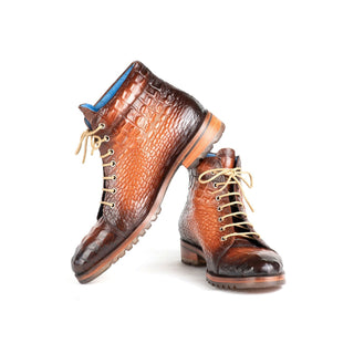 Paul Parkman 12811 Men's Shoes Crocodile Print Calf-Skin Leather Boots (PM6422)-AmbrogioShoes