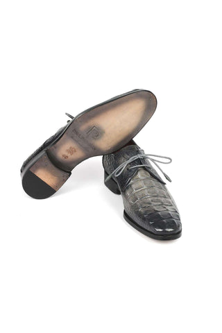 Paul Parkman 1438GRY Gray Crocodile Embossed / Leather Derby (PM6330)-AmbrogioShoes