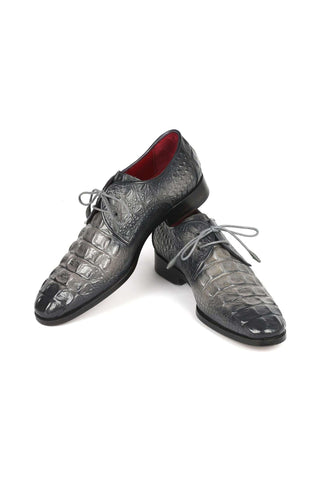 Paul Parkman 1438GRY Gray Crocodile Embossed / Leather Derby (PM6330)-AmbrogioShoes