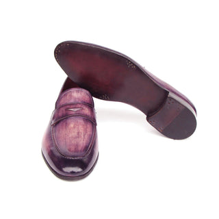 Paul Parkman 17PRP33 Men's Handmade Shoes Purple Patina Leather Penny Loafers (PM6419)-AmbrogioShoes