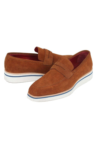 Paul Parkman 180 Camel Suede Smart Casual Penny Loafers (PM6323)-AmbrogioShoes