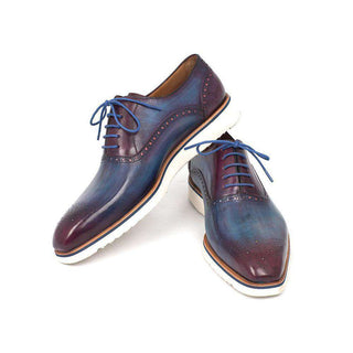 Paul Parkman 184SNK-BLU Handmade Designer Shoes Smart Casual Oxfords Designer Shoes For Men Blue & Purple (PM5307)-AmbrogioShoes