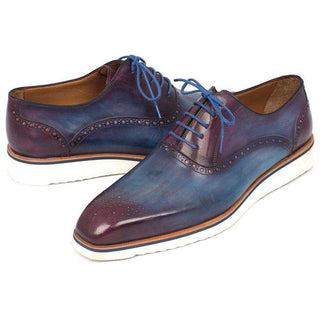 Paul Parkman 184SNK-BLU Handmade Designer Shoes Smart Casual Oxfords Designer Shoes For Men Blue & Purple (PM5307)-AmbrogioShoes