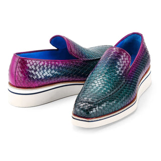 Paul Parkman 186-WN Men's Shoes Woven Leather Casual Loafers (PM6434)-AmbrogioShoes