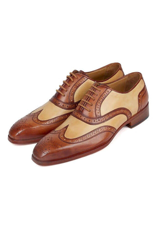 Paul Parkman 224BJ57 Brown & Beige Leather Wingtip Oxfords (PM6273)