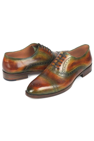 Paul Parkman 266GB79 Green & Brown Leather Cap-Toe Oxfords (PM6268)
