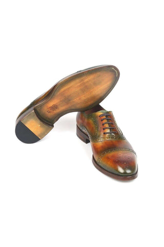 Paul Parkman 266GB79 Green & Brown Leather Cap-Toe Oxfords (PM6268)