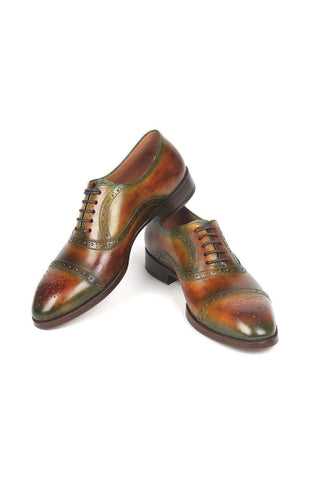 Paul Parkman 266GB79 Green & Brown Leather Cap-Toe Oxfords (PM6268)