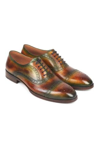 Paul Parkman 266GB79 Green & Brown Leather Cap-Toe Oxfords (PM6268)