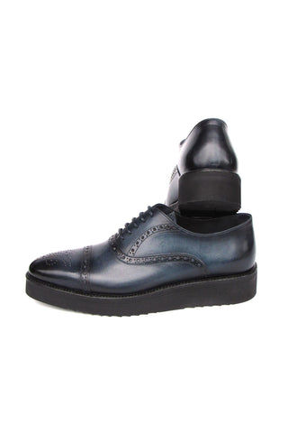 Paul Parkman 285-NVY-LTH Navy Hand Painted Leather Casual Cap Toe Oxfords (PM6406)
