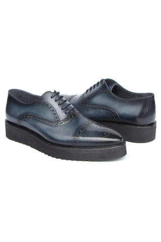 Paul Parkman 285-NVY-LTH Navy Hand Painted Leather Casual Cap Toe Oxfords (PM6406)