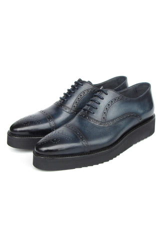 Paul Parkman 285-NVY-LTH Navy Hand Painted Leather Casual Cap Toe Oxfords (PM6406)