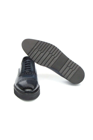 Paul Parkman 285-NVY-LTH Navy Hand Painted Leather Casual Cap Toe Oxfords (PM6406)-AmbrogioShoes