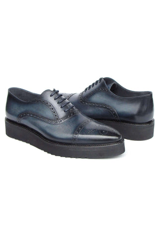 Paul Parkman 285-NVY-LTH Navy Hand Painted Leather Casual Cap Toe Oxfords (PM6406)-AmbrogioShoes