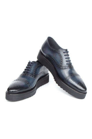 Paul Parkman 285-NVY-LTH Navy Hand Painted Leather Casual Cap Toe Oxfords (PM6406)-AmbrogioShoes