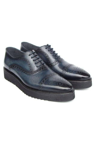 Paul Parkman 285-NVY-LTH Navy Hand Painted Leather Casual Cap Toe Oxfords (PM6406)-AmbrogioShoes