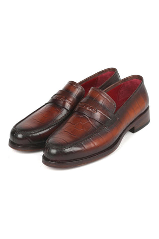 Paul Parkman 3857-BRW Brown Crocodile Embossed Leather Penny Loafers (PM6336)-AmbrogioShoes
