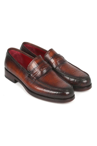 Paul Parkman 3857-BRW Brown Crocodile Print Leather Penny Loafers (PM6336)-AmbrogioShoes