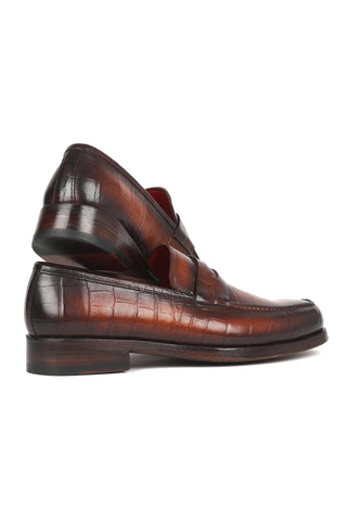 Paul Parkman 3857-BRW Brown Crocodile Print Leather Penny Loafers (PM6336)