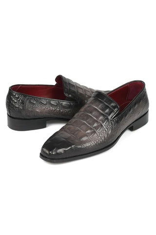 Paul Parkman 5576-GRY Gray Crocodile Embossed Slip-On Loafers (PM6385)-AmbrogioShoes