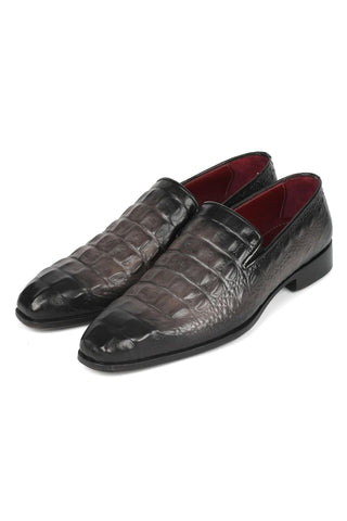 Paul Parkman 5576-GRY Gray Crocodile Print Slip-On Loafers (PM6385)-AmbrogioShoes
