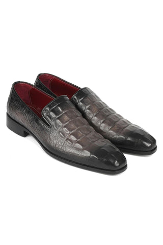 Paul Parkman 5576-GRY Gray Crocodile Embossed Slip-On Loafers (PM6385)-AmbrogioShoes