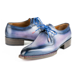 Paul Parkman 599F67 Men's Handmade Shoes Pink & Navy Calf-Skin Leather Hand-Welted Derby (PM6423)-AmbrogioShoes