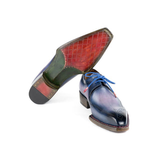 Paul Parkman 599F67 Men's Handmade Shoes Pink & Navy Calf-Skin Leather Hand-Welted Derby (PM6423)-AmbrogioShoes