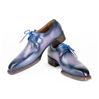 Paul Parkman 599F67 Men's Handmade Shoes Pink & Navy Calf-Skin Leather Hand-Welted Derby (PM6423)-AmbrogioShoes