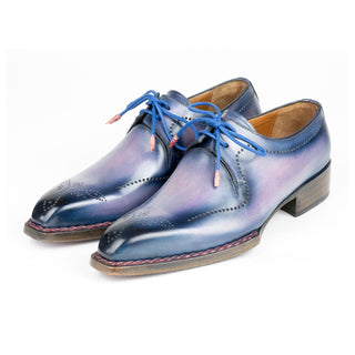 Paul Parkman 599F67 Men's Handmade Shoes Pink & Navy Calf-Skin Leather Hand-Welted Derby (PM6423)-AmbrogioShoes