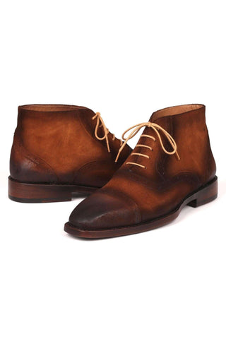 Paul Parkman 644BRW17 Antique Brown Suede Cap-Toe Ankle Boots(PM6251)