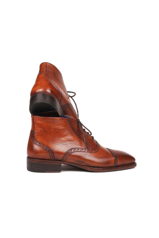 Paul Parkman 646BRW15 Antique Brown Leather Cap-Toe Ankle Boots(PM6256)