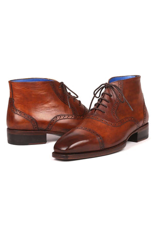 Paul Parkman 646BRW15 Antique Brown Leather Cap-Toe Ankle Boots(PM6256)