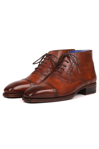 Paul Parkman 646BRW15 Antique Brown Leather Cap-Toe Ankle Boots(PM6256)